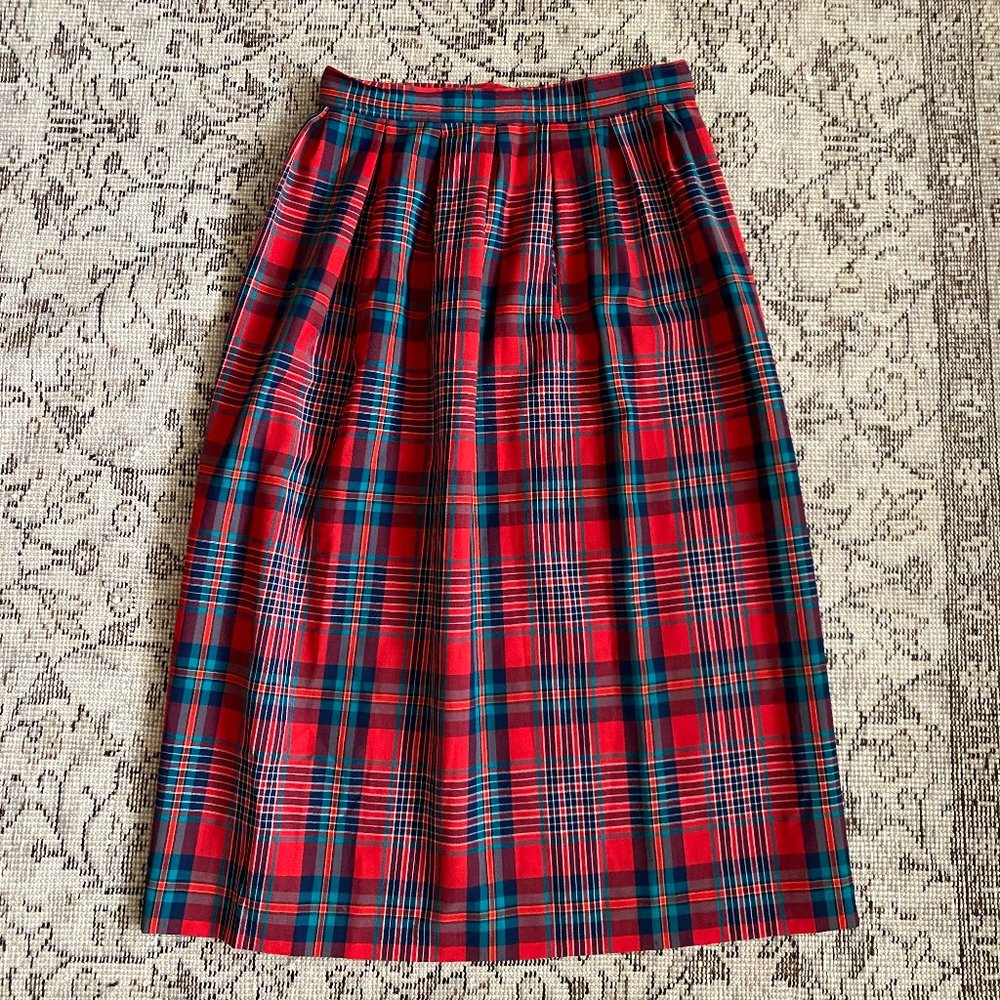 Vintage Red Plaid Pendleton Midi Skirt
